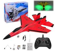 Explcior Su-35 RC Model Fighter Jet with LED Lights, 2CH Remote Control Airplane, Ready to Fly, 2,4 ghz Remote Control Plane Su35 Jet, Easy to Fly Airplane Toys with Night Lights USB Charging(Red)