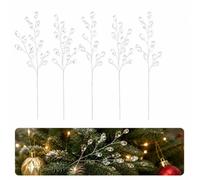 Explcior Transparent Crystal Branch Christmas Tree Ornament, Clear Red Acrylic Berry Picks with Flexible Wire Stems, Decorative Holiday Sprays for Tree, Wreath, Garland, Vase Decor(Clear-5pcs)
