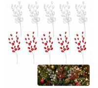 Explcior Transparent Crystal Branch Christmas Tree Ornament, Clear Red Acrylic Berry Picks with Flexible Wire Stems, Decorative Holiday Sprays for Tree, Wreath, Garland, Vase Decor(Clear*5+red*5)