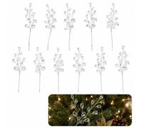 Explcior Transparent Crystal Branch Christmas Tree Ornament, Clear Red Acrylic Berry Picks with Flexible Wire Stems, Decorative Holiday Sprays for Tree, Wreath, Garland, Vase Decor(Clear-10pcs)