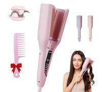 Explicitu Hair Styling Tool with Negative Ionic Technology, Homessencials French Curls Iron, Anti-Scald Hairs Waver for Frizz-Free Bouncy Waves, Hair Crimper for All Hairs Types Women (Pink)