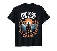 Explore National Parks Hiking Adventure Sunset Forest Trail Maglietta