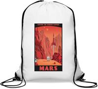 Explore The Red Planet Futuristic Poster Gym Sack Casual Drawstring Bag Bianco