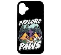 Explore With Paws Citazione Dog Lover Camping Dog Vacation Custodia per iPhone 16 Plus