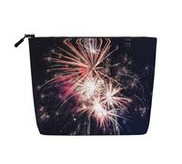 Explosion Borsa per il trucco in canapa finta con stampa di fuochi d'artificio a strato singolo con cerniera accessori per donne, nero, taglia unica, Nero, One Size