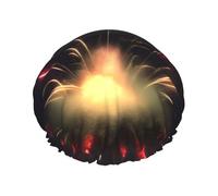 Explosion Fireworks - Cuffia da doccia con stampa 3D, grande, lavabile, con fascia elastica