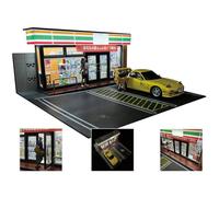 ExploTex 1/18 Scala Giapponese 7-Eleven Scena Modello Di Auto Con Luci USB (Doppio Parcheggio), Design Interattivo, Creazione Uno Stile Unico Di Visualizzazione Scena