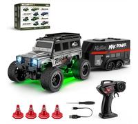 ExploTex Camion crawler RC in scala 1:64, 2,4 GHz, controllo completamente proporzionale, con rimorchio, illuminazione a LED e due modalità di velocità (giallo)