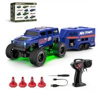 ExploTex Camion crawler RC in scala 1:64, 2,4 GHz, controllo completamente proporzionale, con rimorchio, illuminazione a LED e due modalità di velocità (giallo)