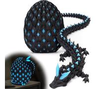 ExploTex Dragon di cristallo articulato e bagliore nel drago scuro stampato 3D da 9,8 pollici, Halloween Toy, regalo giocattolo novelty (Silk Black + Blue Glow)