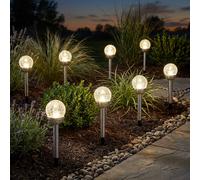 Lampada Solare Esterni da Giardino Chiodi LED Sfera di Vetro Argento H 34,5 CM