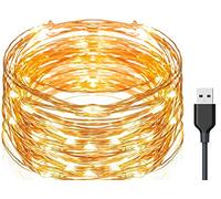 Exporee 20m ha condotto le luci della stringa 200 leds Usb alimentato, luci di filo di rame fata impermeabile per recinzione patio, albero da giardino, Natale, bianco caldo