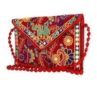 EXPORT STORE - Pochette Jaipuri Rajasthani con ricamo a specchio fatto a mano, borse a tracolla per donne e ragazze, 22 x 16 cm, Rosso, Pack of 1