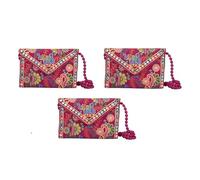 EXPORT STORE - Pochette Jaipuri Rajasthani con ricamo a specchio fatto a mano, borse a tracolla per donne e ragazze, 22 x 16 cm, Rosa, Pack of 2