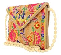 EXPORT STORE - Pochette Jaipuri Rajasthani con ricamo a specchio fatto a mano, borse a tracolla per donne e ragazze, 22 x 16 cm, Crema, Pack of 3