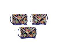 EXPORT STORE - Pochette Jaipuri Rajasthani con ricamo a specchio fatto a mano, borse a tracolla per donne e ragazze, 22 x 16 cm, Blu, Pack of 3