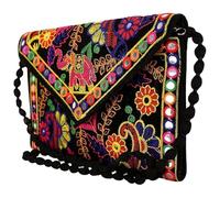 EXPORT STORE - Pochette Jaipuri Rajasthani con ricamo a specchio fatto a mano, borse a tracolla per donne e ragazze, 22 x 16 cm, nero, Pack of 3