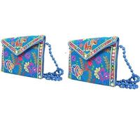 EXPORT STORE - Pochette Jaipuri Rajasthani con ricamo a specchio fatto a mano, borse a tracolla per donne e ragazze, 22 x 16 cm, blu cielo, Pack of 1