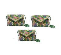 EXPORT STORE - Pochette Jaipuri Rajasthani con ricamo a specchio fatto a mano, borse a tracolla per donne e ragazze, 22 x 16 cm, Verde, Pack of 3