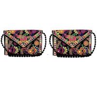 EXPORT STORE - Pochette Jaipuri Rajasthani con ricamo a specchio fatto a mano, borse a tracolla per donne e ragazze, 22 x 16 cm, Nero, Pack of 2