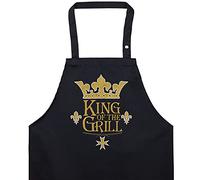 EXPRESS-STICKEREI Grembiule cucina uomo/donna KING OF THE GRILL con scritta ricamata: Re del Barbecue - Grembiule regolabile con tasca e corona, regalo per papà, nonno o marito
