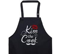 EXPRESS-STICKEREI Grembiule cucina uomo/donna KISS THE COOK con divertente scritta, regolabile con tasca - Regalo per gli appassionati di grigliata