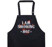 EXPRESS-STICKEREI Grembiule cucina uomo I'AM SMOKING HOT con divertente scritta per gli amanti della carne, regalo di compleanno perfetto per il maestro della griglia