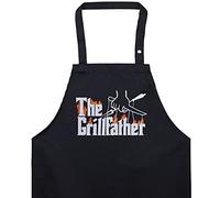EXPRESS-STICKEREI Grembiule cucina uomo THE GRILLFATHER regolabile con tasca - Grembiule divertente ricamato per maestri della griglia, regalo perfetto per gli amanti della carne