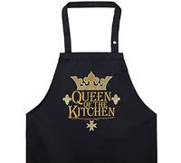 EXPRESS-STICKEREI Grembiule da cucina donna: QUEEN OF THE KITCHEN - Ricamato, regolabile per Oma/Mamma con tasca - Regalo per la regina dei fornelli, anche come borsa sportiva per la mamma