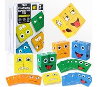 Expression Puzzle Building Blocks, Puzzle di Espressione del Viso in Legno per bambini Face Change Cube Game Educational Montessori Giocattoli Regalo di Natale per età 3 4 5 6 7 anni