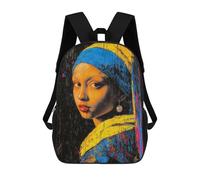 Expressionist Girl with A Pearl Earring - Bold Contemporary Art Reinterpretation Zaini Per Bambini Zaino Scolastico Borsa Scolastica Stampata in 3D Borsa Scolastica Per Ragazzi Studenti Delle Scuole E