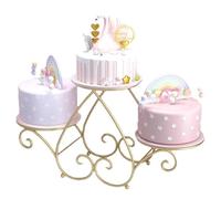 exproyzk Alzata per torta a 3 piani Set di alzate per torta in metallo Vassoio per torta con motivi floreali Torre di caramelle e frutta(Gold)
