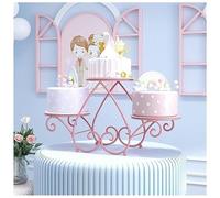 exproyzk Alzata per torta a 3 piani Set di alzate per torta in metallo Vassoio per torta con motivi floreali Torre di caramelle e frutta(Rosa)