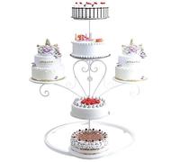exproyzk Alzata per torta a 3 piani Vassoio rotondo in metallo per torte e dessert, Sfondo per arco nuziale(Bianco)