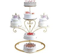 exproyzk Alzata per torta a 3 piani Vassoio rotondo in metallo per torte e dessert, Sfondo per arco nuziale(Gold)