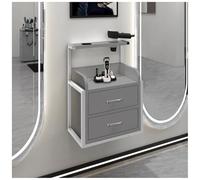 exproyzk Postazione styling a parete con 2 cassetti, Postazione da barbiere con porta asciugacapelli, Attrezzatura portaoggetti galleggiante(Gray#C)