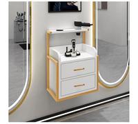 exproyzk Postazione styling a parete con 2 cassetti, Postazione da barbiere con porta asciugacapelli, Attrezzatura portaoggetti galleggiante(White#A)