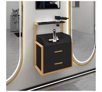exproyzk Postazione styling a parete con 2 cassetti, Postazione da barbiere con porta asciugacapelli, Attrezzatura portaoggetti galleggiante(Black#A)