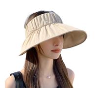EXQIOUR Cappello da sole portatile a tesa larga pieghettato misura regolabile per le donne Sunproof vuoto Top campeggio per raggi solari Protezioni per tesa larga per protezione solare spiaggia, Beige