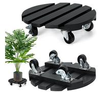 Exquilnova 2 rotoli per piante rotondi, 30 cm, in legno, per piante con ruote bloccabili a 360°, per carichi pesanti, sottovaso con ruote, resistente alle intemperie, per interni ed esterni (nero)