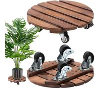 Exquilnova 2 rotoli per piante rotondi, 30 cm, in legno, per piante con ruote bloccabili a 360°, per carichi pesanti, con ruote, resistente alle intemperie (marrone scuro)
