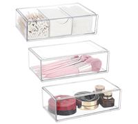 Exquilnova 3 organizer per trucchi, in acrilico trasparente, organizer per cosmetici con cassetto per bagno, cassetti impilabili per cucina, ufficio, armadio, scrivania, cassettiera (3)