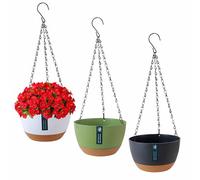 Exquilnova 3 vasi da appendere per piante, cesti da appendere con fori di drenaggio e piattini, supporto per piante da appendere per interni ed esterni (colori misti)