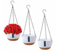 Exquilnova 3 vasi da appendere per piante, cesti da appendere con fori di drenaggio e piattini, supporto per piante da appendere per interni ed esterni, cesti da appendere per piante e fiori (bianco)