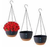 Exquilnova 3 vasi per piante da appendere, con fori di drenaggio e piattini, supporto per piante da appendere per interni ed esterni, cesti appesi per piante e fiori (grigio scuro)