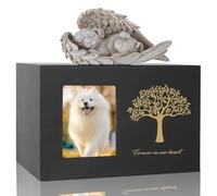 Exquilnova Urna di animali per cani, in legno nero, urna per cani, urna per cani con angelo e cornice, scatola commemorativa per cenere, gatto e altri animali domestici, per un ricordo eterno (angelo