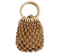 EXQUIMEUBLE Borse Intrecciate Borsa Donna Cotone Estiva Coulisse Piccola | Borsetta Piccola per Spiaggia, Borsetta Cotone Uncinetto, Marrone, Legno e Corda, per Piccole Cose