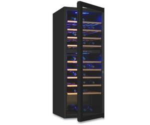 Exquisit Frigorifero per vino a 2 zone, spazio per 78 bottiglie, 194 litri, ventilatore a ricircolo, 9 ripiani in legno, display digitale della temperatura, WS2-78-GTE-160G nero