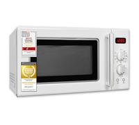 Exquisit RMW720-3GDIG - Microonde retrò, 700 Watt, 25,5 cm, 20 l, 5 livelli di potenza, timer, funzione scongelamento, 2 manopole, colore bianco