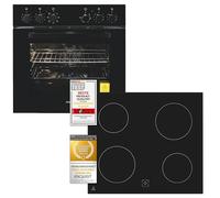 Exquisit Set di stufe, EHE256-U-020, nero, classe di efficienza energetica: A, vano cottura 59 l, piano cottura in vetroceramica, set cottura 60 cm